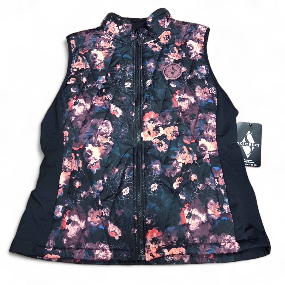 NWT Skechers GO WALK Quilted Floral Vest Dark Floral Activewear Womens Large